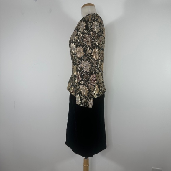 VTG JESSICA McCLINTOCK Velvet Brocade Party Dress Puff Black Gold Ball Gown 10 - Picture 8 of 16
